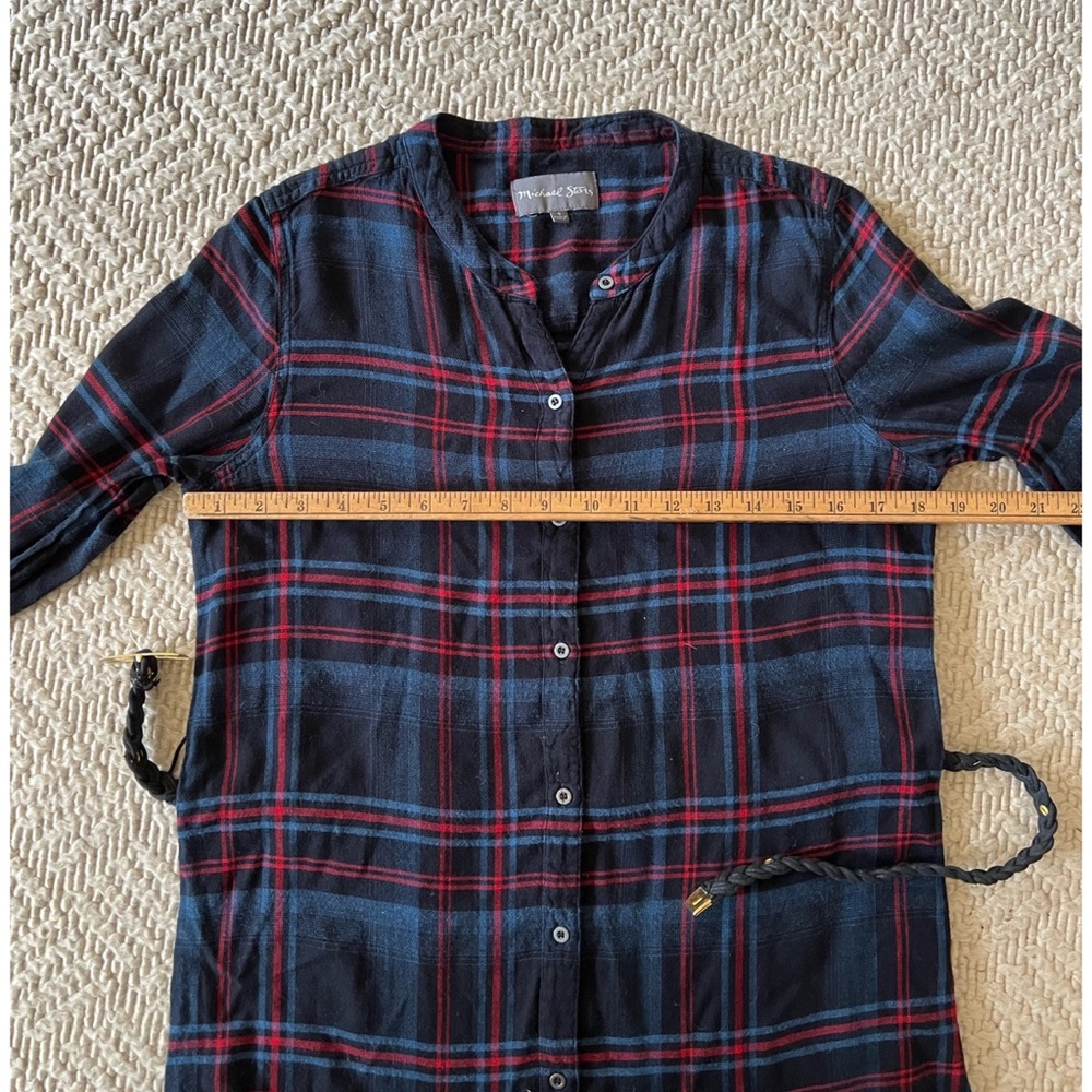Michael Stars Plaid Shirt Dress with Woven Studded Belt - S - Picture 9 of 10